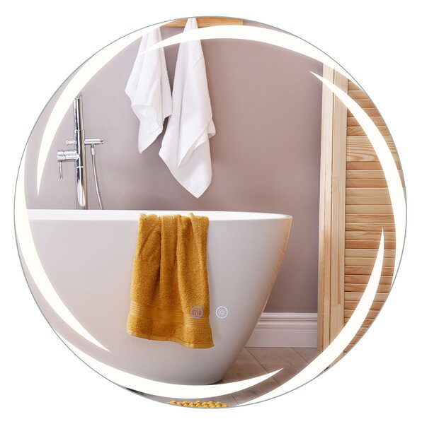 Costway Specchio bagno LED rotondo vetro temperato antideflagrante 3 colori anti-appannamento, Specchio toeletta retroilluminato dimmerabile lavabo bagno