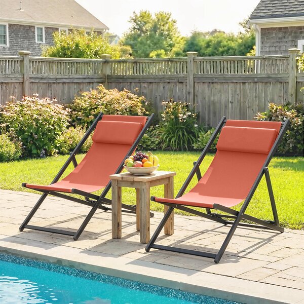 Outsunny Set di 2 lettini prendisole pieghevoli con poggiatesta in textilene reclinabili 60 x 100 x 85 cm, rosso mattone | Aosom Italy