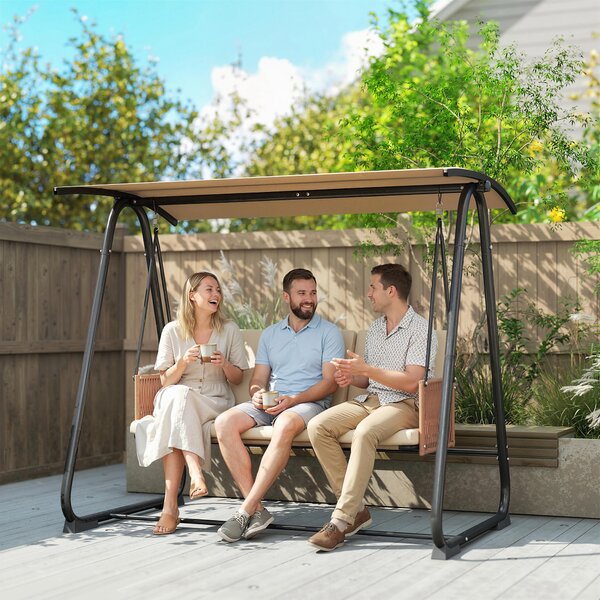 Outsunny Dondolo Hollywood, dondolo da giardino 3 posti con tenda solare regolabile cuscino rimovibile traspirante | Aosom Italy