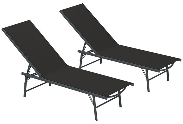 Outsunny Set di 2 lettini prendisole sdraio pieghevole textilene lettino giardino esterno inclinabile 54 x 164 x 84 cm nero | Aosom Italy