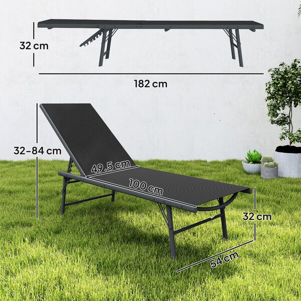 Outsunny Set di 2 lettini prendisole sdraio pieghevole textilene lettino giardino esterno inclinabile 54 x 164 x 84 cm nero | Aosom Italy