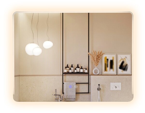 Costway Specchio bagno led vetro temperato anti-esplosione parete 3 colori antiappannamento, Specchio trucco retroilluminato dimmerabile lavabo 80 x 60 cm