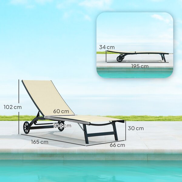 Outsunny Set di 2 lettini prendisole in alluminio e textilene con rotelle schienale reclinabile carico max. 150 Kg kaki | Aosom Italy