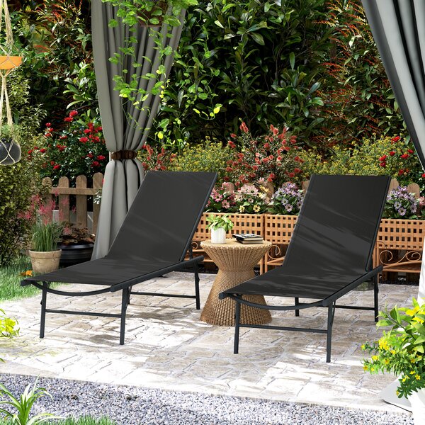 Outsunny Set di 2 lettini prendisole sdraio pieghevole textilene lettino giardino esterno inclinabile 54 x 164 x 84 cm nero | Aosom Italy