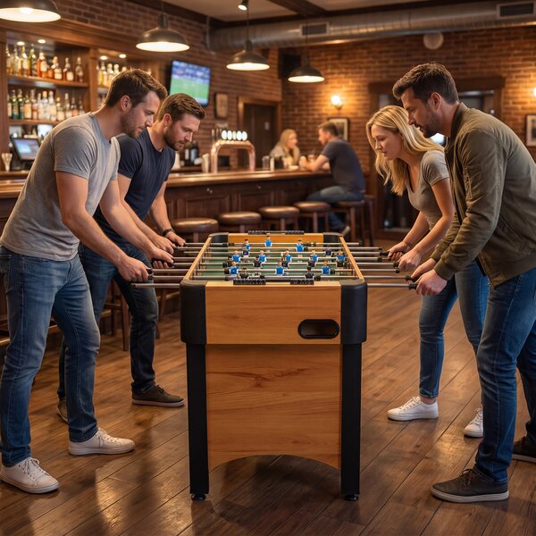 Costway Tavolo calcio balilla 22 giocatori 2 palline contatori scorrevoli, Tavolo gioco arcade bambini adulti sale giochi feste Naturale
