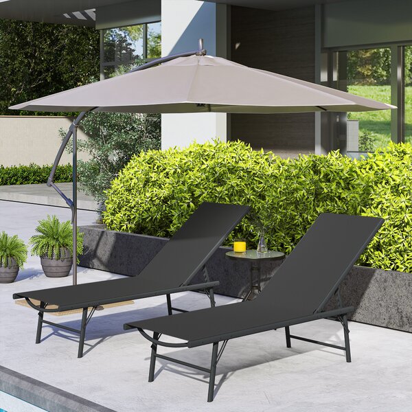 Outsunny Set di 2 lettini prendisole sdraio pieghevole textilene lettino giardino esterno inclinabile 54 x 164 x 84 cm nero | Aosom Italy