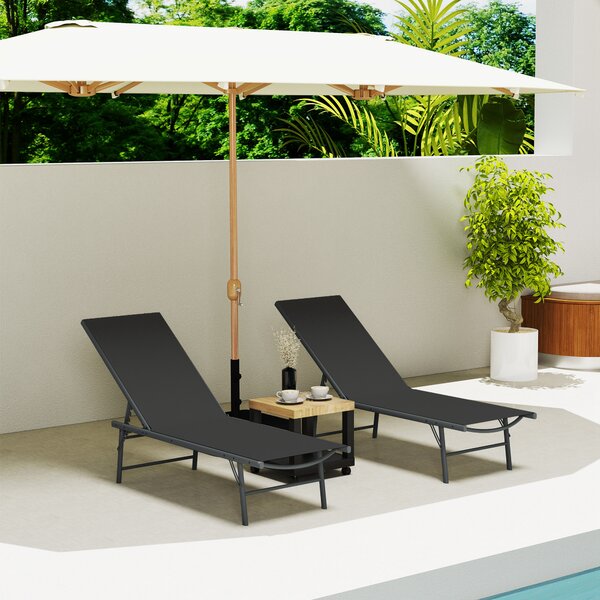 Outsunny Set di 2 lettini prendisole sdraio pieghevole textilene lettino giardino esterno inclinabile 54 x 164 x 84 cm nero | Aosom Italy