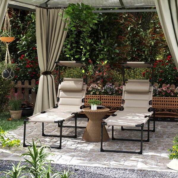 Outsunny Set da 2 lettini prendisole pieghevoli grande comfort schienale e parasole regolabili multiposizioni, kaki | Aosom Italy