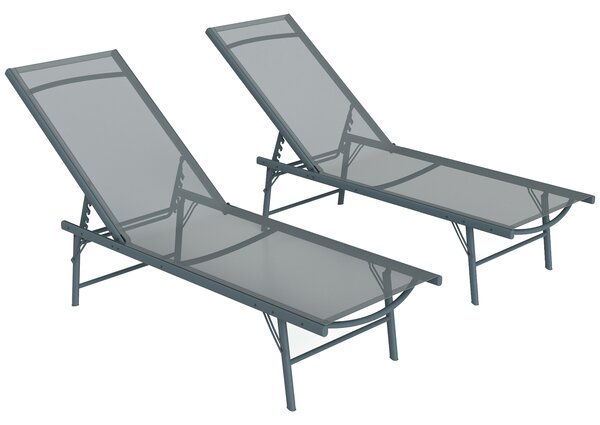Outsunny Set di 2 lettini sedia sdraio pieghevole in textilene lettino giardino esterno inclinabile 54 x 164 x 84 cm grigio chiaro | Aosom Italy