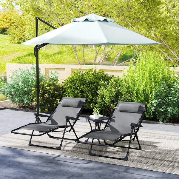 Outsunny Set di 2 lettini prendisole pieghevoli reclinabili con poggiatesta in textilene, 90 x 65 x 112 cm, grigio | Aosom Italy
