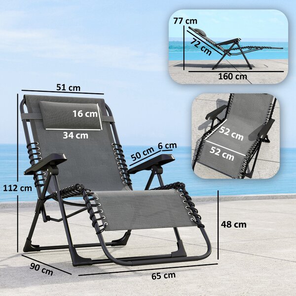 Outsunny Set di 2 lettini prendisole pieghevoli reclinabili con poggiatesta in textilene, 90 x 65 x 112 cm, grigio | Aosom Italy