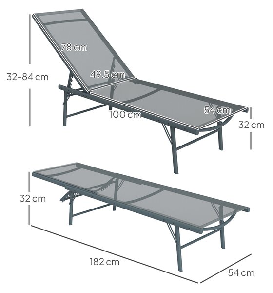 Outsunny Set di 2 lettini sedia sdraio pieghevole in textilene lettino giardino esterno inclinabile 54 x 164 x 84 cm grigio chiaro | Aosom Italy