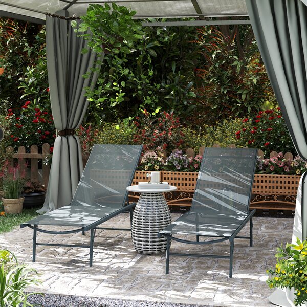 Outsunny Set di 2 lettini sedia sdraio pieghevole in textilene lettino giardino esterno inclinabile 54 x 164 x 84 cm grigio chiaro | Aosom Italy