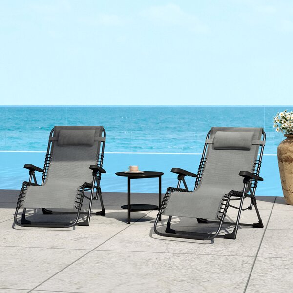 Outsunny Set di 2 lettini prendisole pieghevoli reclinabili con poggiatesta in textilene, 90 x 65 x 112 cm, grigio | Aosom Italy