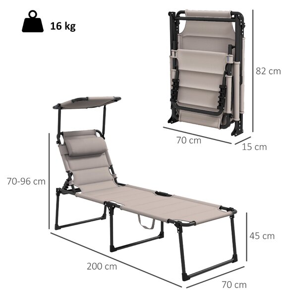 Outsunny Set da 2 lettini prendisole pieghevoli grande comfort schienale e parasole regolabili multiposizioni, kaki | Aosom Italy