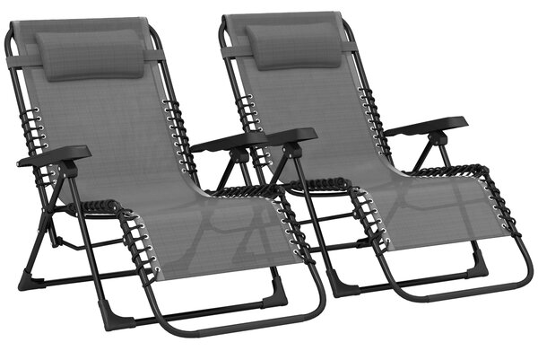 Outsunny Set di 2 lettini prendisole pieghevoli reclinabili con poggiatesta in textilene, 90 x 65 x 112 cm, grigio | Aosom Italy