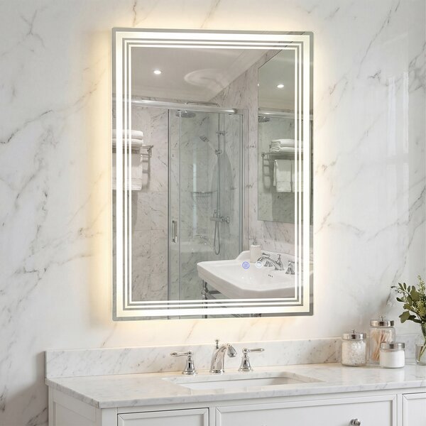 Costway Specchio bagno led regolabile rettangolare parete, Antiappannamento memoria controllo touch vetro temperato infrangibile 70x50cm
