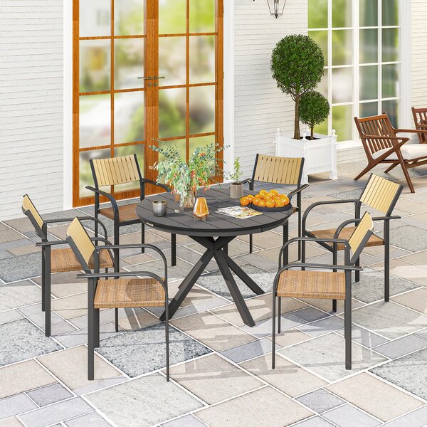 Outsunny Tavolo da pranzo da giardino rotondo Ø 118 cm struttura in alluminio per balcone, portico, patio, nero | Aosom Italy