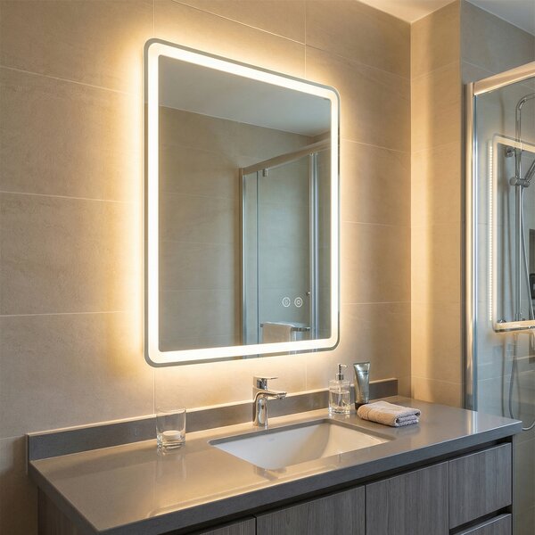 Costway Specchio da bagno led retroilluminato da parete per lavabo, Vetro temperato antiesplosione anti-appannamento dimmerabile 70 x 50cm