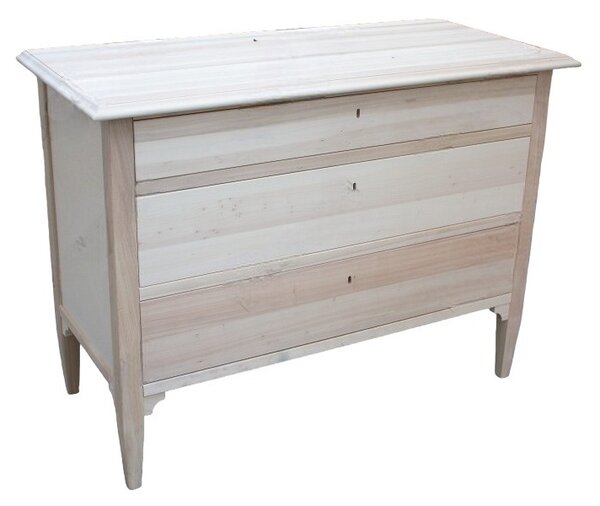 Mobili 2g - cassettiera classica 3 cassetti legno grezzo 123x56x92 (809)