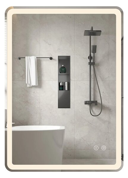 Costway Specchio da bagno led retroilluminato da parete per lavabo, Vetro temperato antiesplosione anti-appannamento dimmerabile 70 x 50cm