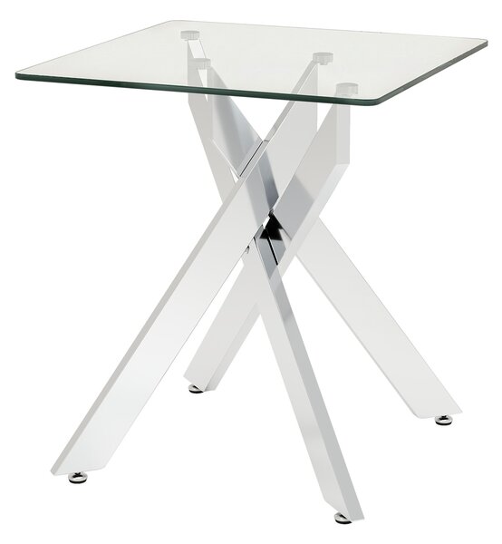 Costway Tavolino laterale in vetro piano temperato base a x in metallo, Tavolo quadrato moderno comodino soggiorno camera da letto spazi ristretti Argento