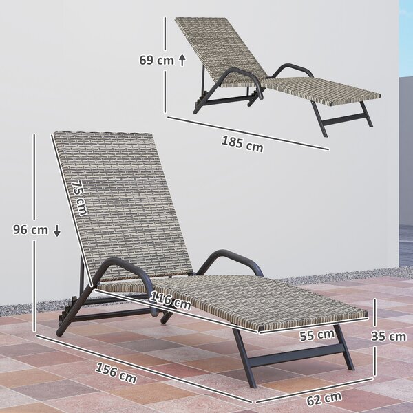 Outsunny Lettino prendisole sdraio in resina intrecciata reclinabile e regolabile su 4 livelli a forma di S, 156x62x96cm marrone | Aosom Italy