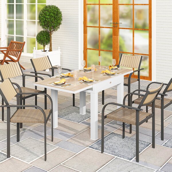 Outsunny Tavolo da pranzo da giardino allungabile per 6 persone con piano rettangolare, telaio in alluminio, 60x80x75cm | Aosom Italy