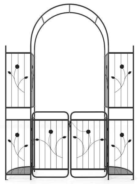 Costway Arco da giardino in metallo con cancello e ripiani per piante, Graticci per rampicanti esterno decorativo matrimoni cerimonie 220cm