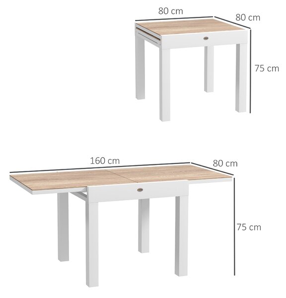 Outsunny Tavolo da pranzo da giardino allungabile per 6 persone con piano rettangolare, telaio in alluminio, 60x80x75cm | Aosom Italy