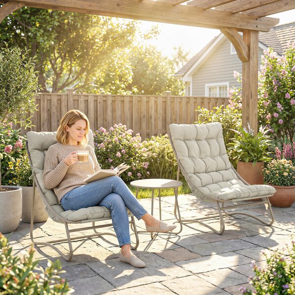 Outsunny Set mobili da balcone 3 pezzi set da giardino con tavolo cuscini struttura in acciaio piedini regolabili, traspirante Grigio chiaro | Aosom Italy