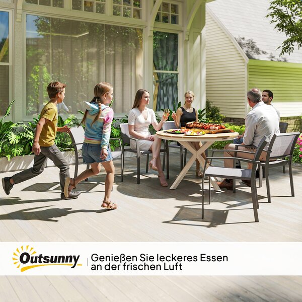 Outsunny Tavolo da giardino Ø118 cm, tavolo da balcone resistente alle intemperie in alluminio, tavolino con gambe a croce design a doghe Teak | Aosom Italy