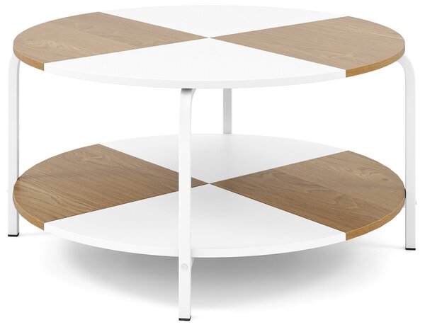 Costway Tavolino da caffè rotondo a 2 livelli con ripiano portaoggetti, Struttura metallica tavolo tè circolare in legno per soggiorno appartamento 80cm