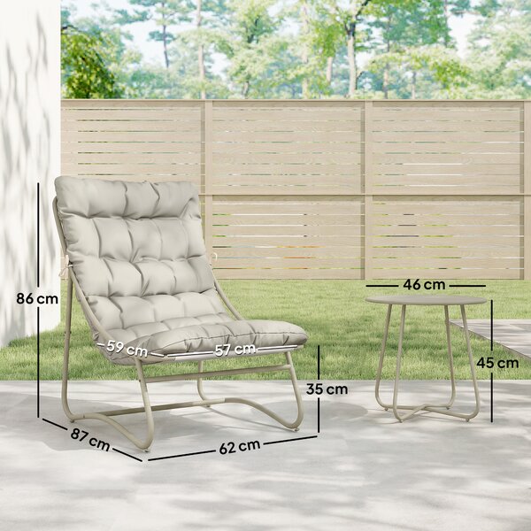 Outsunny Set mobili da balcone 3 pezzi set da giardino con tavolo cuscini struttura in acciaio piedini regolabili, traspirante Grigio chiaro | Aosom Italy