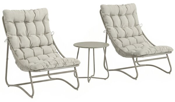 Outsunny Set mobili da balcone 3 pezzi set da giardino con tavolo cuscini struttura in acciaio piedini regolabili, traspirante Grigio chiaro | Aosom Italy
