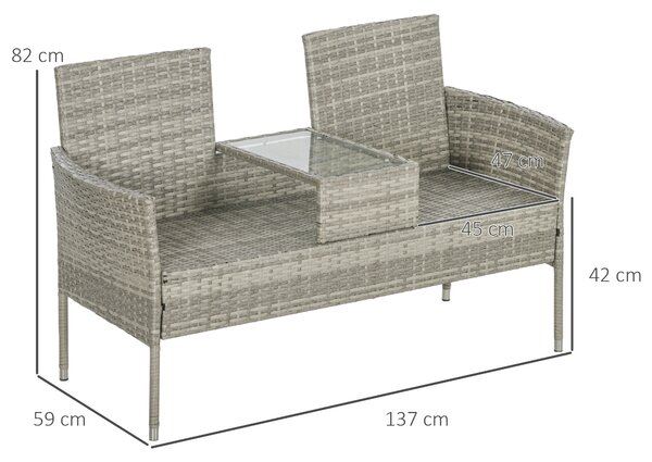 Outsunny Panca da giardino in resina intrecciata 2 posti con tavolo e cuscini - 135 x 64 x 81 cm - per balcone e terrazza nero | Aosom Italy