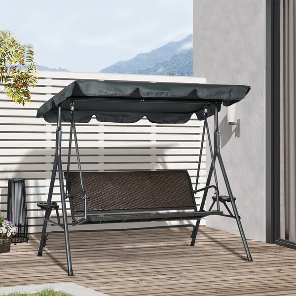Outsunny Dondolo da giardino 3 posti tetto inclinabile con portabicchieri e ripiani seduta e schienale ergonomici | Aosom Italy