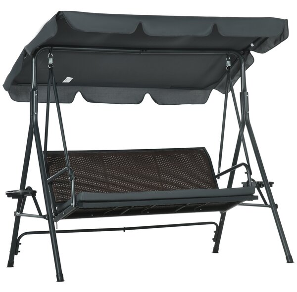 Outsunny Dondolo da giardino 3 posti tetto inclinabile con portabicchieri e ripiani seduta e schienale ergonomici | Aosom Italy
