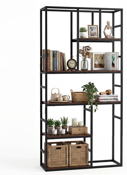 Costway Libreria a 5 ripiani con struttura metallica e mensola aperta, Organizzatore moderno per soggiorno ufficio camera da letto 180 cm