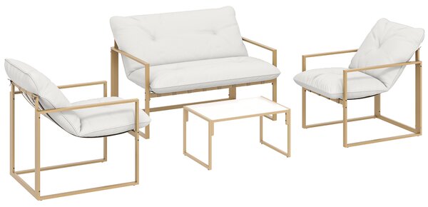 Outsunny Set da giardino 4 pezzi, lounge esterna con tavolo in vetro temperato, divano, 2 poltrone, Bianco | Aosom Italy