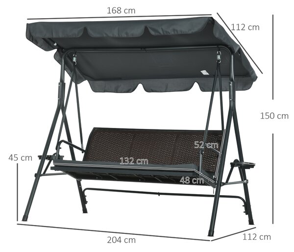 Outsunny Dondolo da giardino 3 posti tetto inclinabile con portabicchieri e ripiani seduta e schienale ergonomici | Aosom Italy