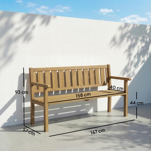 Outsunny Panca da Giardino 3 Posti Impermeabile in Legno con Schienale e Braccioli, Panca in Legno Portata 360 kg Teak | Aosom Italy