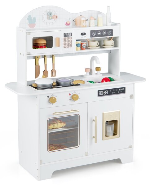 Costway Set cucina per bambini in legno con 17 accessori e fornello realistico, Cucina giocattolo per bambini 3+ anni Bianco