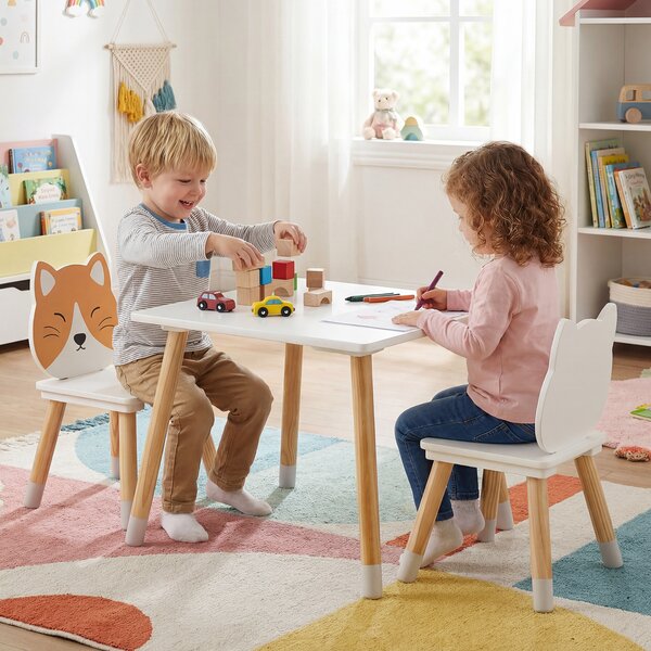 Costway Set tavolo e sedie in legno per bambini per aula asilo e casa, Set scrivania multi-attività per gioco arte lavoretti lettura e apprendimento