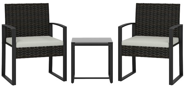 Outsunny Set bistrò in rattan, set da giardino 3 pezzi con 2 sedie da giardino, tavolino, cuscini sfoderabili, bianco crema | Aosom Italy