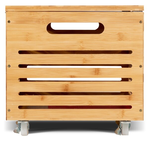 Costway Contenitore per archiviazione in bambù con ruote e coperchio, Cassapanca organizer per documenti giocattoli e coperte adatto per casa e ufficio