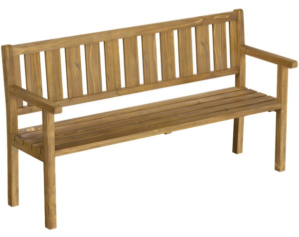 Outsunny Panca da Giardino 3 Posti Impermeabile in Legno con Schienale e Braccioli, Panca in Legno Portata 360 kg Teak | Aosom Italy