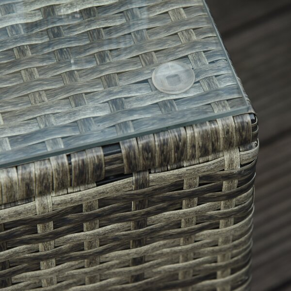 Outsunny Set con 2 lettini prendisole altamente confortevoli: materasso, poggiatesta, posizioni multiple regolabili, braccioli, ruote + tavolino in vetro temperato intreccio in resina di rattan grigio | Aosom Italy