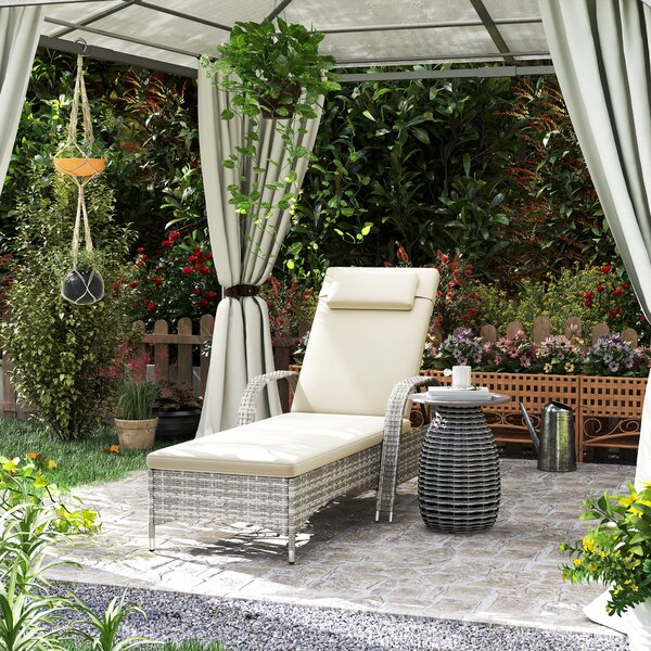 Outsunny Lettino prendisole con materasso, inclinazione multiposizione regolabile, braccioli, ruote 200 x 73 x 30-103 cm Grigio chiaro | Aosom Italy