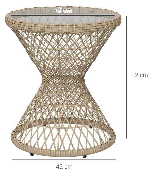Outsunny Tavolino laterale design Boho, piano in vetro, PE-Rattan, 45 cm x 45 cm x 52 cm, Naturale | Aosom Italy